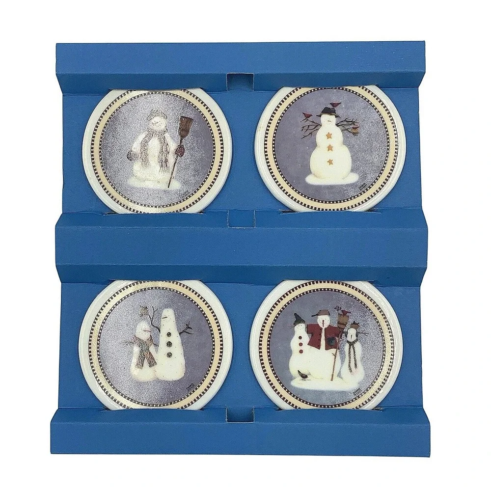 Vtg Debbie Mumm Sakura Snowman Set Of 4 Ceramic Christmas Ornaments NIB‎